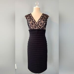 Black Cream Lace Body Con Bandage LBD Sz 4. Valentines Goth Whimsy Dark Romance